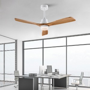 Wanze of Ocean 52 in. Smart White Natural Wood Brown Blades 2-Size Downrod Mount Standard Ceiling Fan with 3-Color Dimmable LED Light - 1 of 4