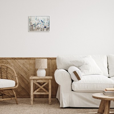 Birds Floral Meadow Blossoms by Nan 1-Piece White Framed Nature Giclee Art Print 14 in. x 11 in.