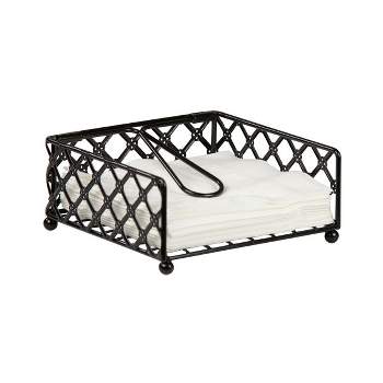 Home Basics Lattice Collection Flat Napkin Holder with Weighted Pivoting Arm, Black