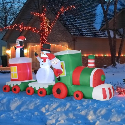 QingMoon 11 FT Christmas Inflatables Train, Giant Blow up Outdoor Decoration with Santa, Snowman and Penguin for Holiday Display, Lawn and Garden
