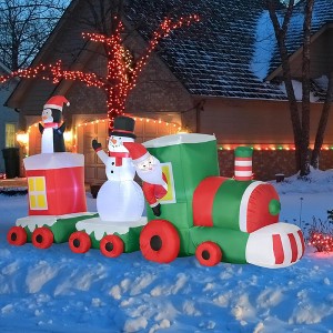 QingMoon 11 FT Christmas Inflatables Train, Giant Blow up Outdoor Decoration with Santa, Snowman and Penguin for Holiday Display, Lawn and Garden - 1 of 4