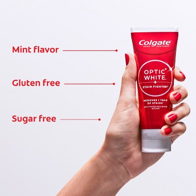 Colgate Optic White Stain Fighter Teeth Whitening Toothpaste - Anticavity Toothpaste with Fluoride - Clean Mint - 3.8oz/3pk