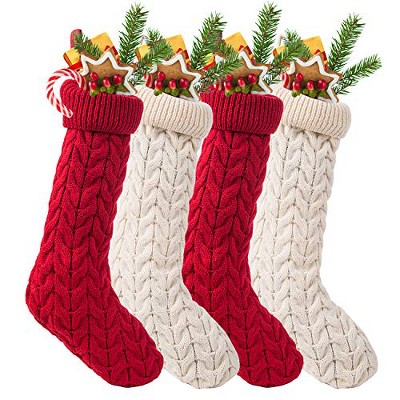 Sunnyglade 4 Pack 18.5" Knitted Christmas Stocking Classic Large Stockings for Family Holiday Christmas Party Decorations