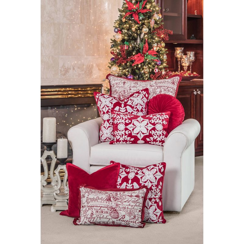11.5&#34;x18.5&#34; Indoor Christmas Snowflakes and Berries Lumbar Pillow Red Rectangular Throw Pillow  - Pillow Perfect, 4 of 6