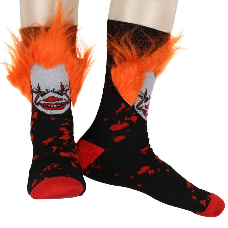 IT Pennywise The Clown Fuzzy Hair Character Design Horror Film Men's Crew Socks Black, 1 of 5