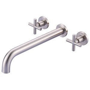 WOWOW 2-Handle Wall-Mount Brass Roman Tub Faucet with Long Spout Reach in Brushed Nickel (Valve Included) - 1 of 4