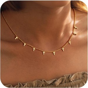 Dainty Cross Pendant Necklace 14K Gold Plated Christian Faith Gift for Teens Small Cross - 1 of 4