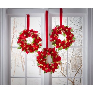 BrylaneHome Set Of 3 Cordless Pre-Lit Mini Christmas Wreaths - 1 of 4