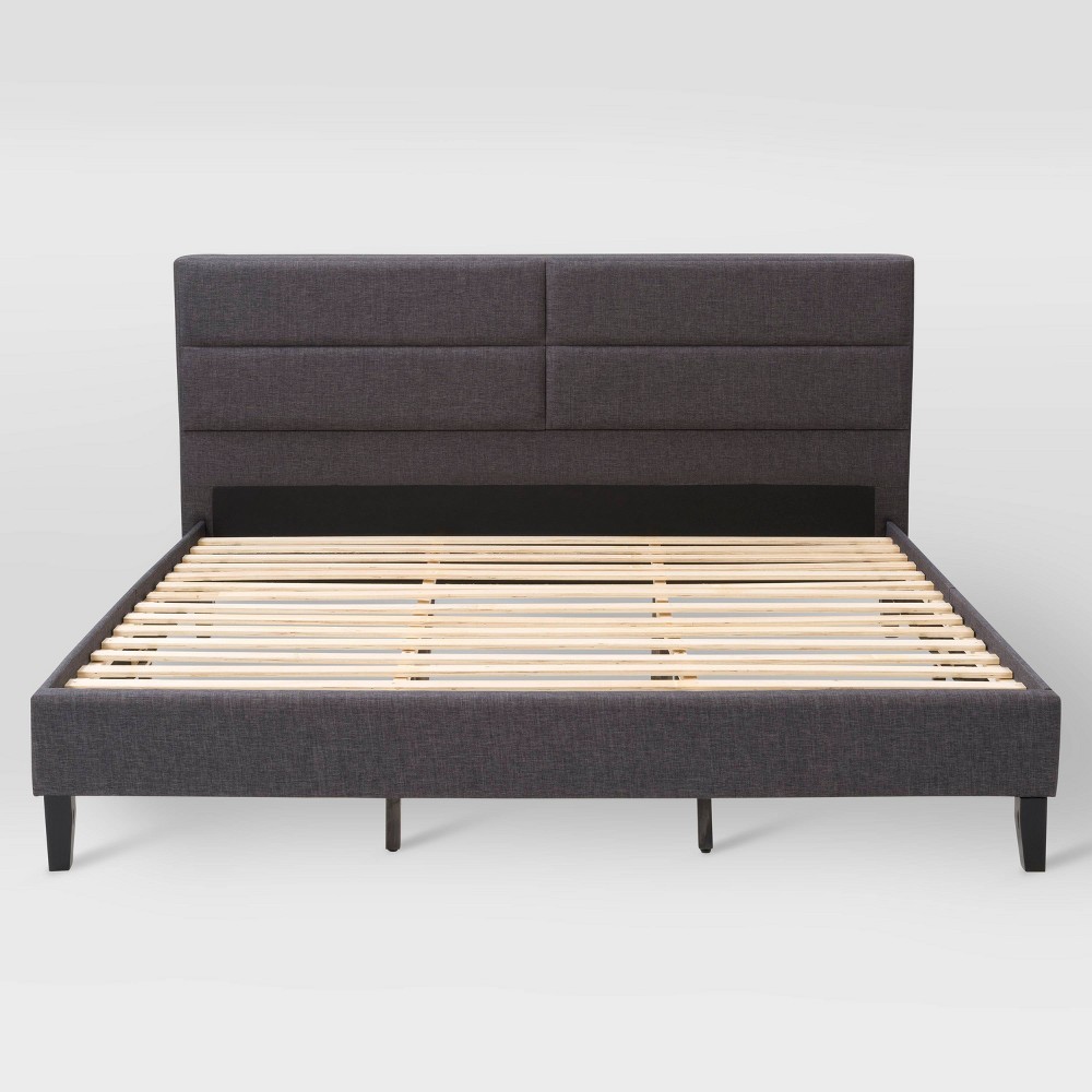 Photos - Bed Frame CorLiving King Bellevue Upholstered Panel Bed Dark Gray  