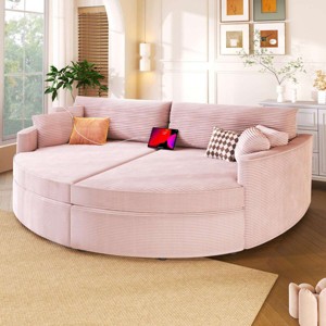 Corduroy Upholstered Double Chaise Lounge Sofa, Oversized Chaise Lounge Sofa with USB Ports for Living Room, Modern Chaise Lounge Sofa-Koiai - 1 of 4