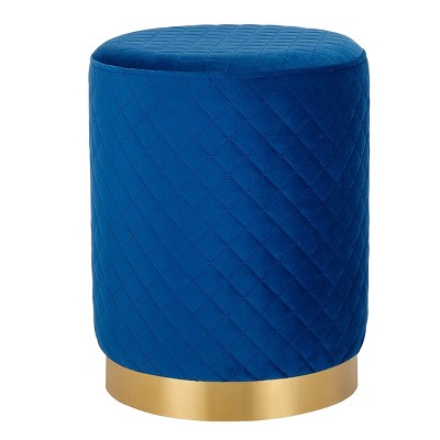 BirdRock Home Round Velvet Ottoman Foot Stool with Lattice - Blue