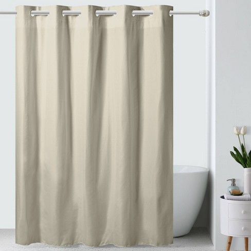 Embossed Microfiber Shower Curtain Tan, Hookless Shower Curtain Curved Rod