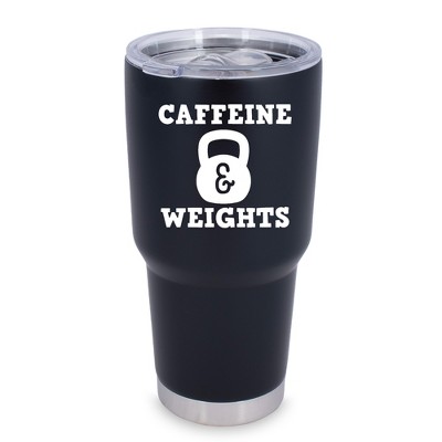 100 North 30 Ounce Stainless Steel On the Go Travel Tumbler With Push Top Lid, Caffeine and Weights Black