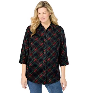 Woman Within Perfect Three Quarter Sleeve Shirt - 1 of 4