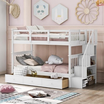 Streamdale Stairway Twin-Over-Twin Bunk Bed with Three Drawers for Bedroom, Dorm - White