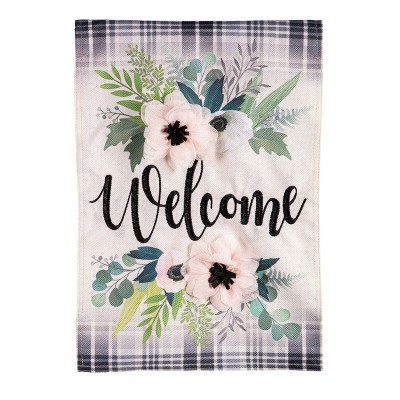 Evergreen Beautiful Floral Welcome Burlap Garden Flag 12 x 18 Inches Indoor Outdoor Decor