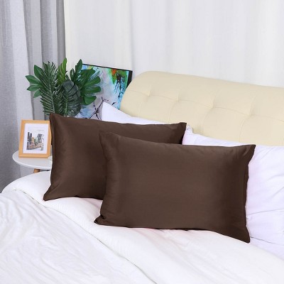 2 Pcs 21"x37" Silky Satin with Zipper Pillow Case Brown - PiccoCasa