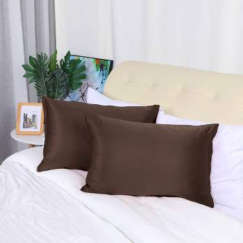 2 Pcs Standard Silk Satin with Zipper Pillowcase Brown - PiccoCasa