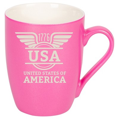 100 North United States of America 10 Ounce Pink Metallic Finish, Comfortably Fits Your Hands, New Bone China Coffee Tea Cup Mug, USA United States of