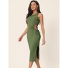 Seta T Women's Sleeveless Midi Round Neck Waist Cut Out Split Slit Ribbed Bodycon Dress - 2 of 4