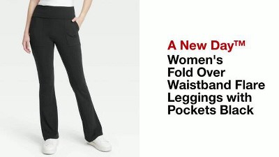 Women's Fold Over Waistband Flare Leggings With Pockets - A New Day™ Black  : Target