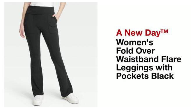 Women&#39;s Fold Over Waistband Flare Leggings with Pockets - A New Day&#8482; Black, 2 of 5, play video