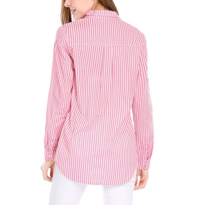 Allegra K Women's Striped Button Down Roll-up Long Sleeves Point Collar Shirt, 5 of 7