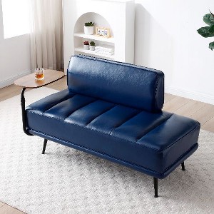 CAVINAS Modern Faux Leather Upholstered Single Sofa with Side Table, 360-degree Swivel Tray Couch for Living Room, Accent Sofa for Bedroom - 1 of 4