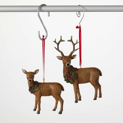 4.5"H & 3"H Sullivans Christmas Woodland Deer Ornament Set of 2  Multicolor