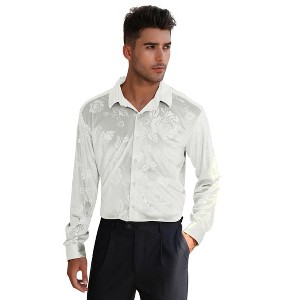 Coolmee Men's Velvet Shirts Long Sleeve Button Up Shirt Wedding Party Prom Shirt - 1 of 4