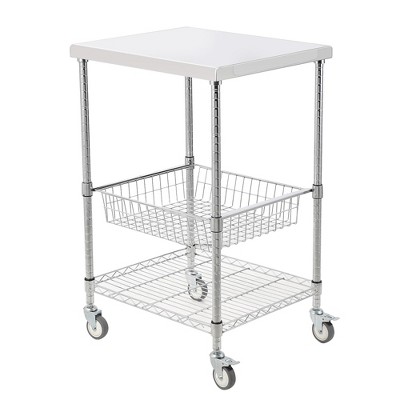 36.6in 3 Tiers Wire Rolling Kitchen Utility Cart, 470LBS Capacity Steel Kitchen Trolley