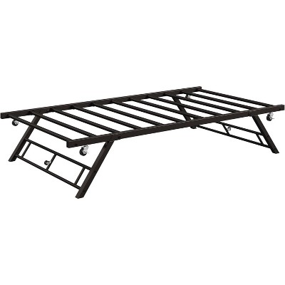 Stand Up Trundle Day Bed, Metal Slats Support with Lockable Wheels, Featuring A Pop-Up Trundle Mechanism, Twin Trundle Bed Frame Only, Black