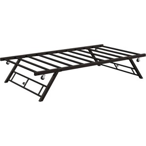 Stand Up Trundle Day Bed, Metal Slats Support with Lockable Wheels, Featuring A Pop-Up Trundle Mechanism, Twin Trundle Bed Frame Only, Black - 1 of 4