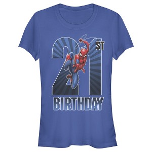 Juniors Womens Marvel Spider-Man Swinging 21st Birthday T-Shirt - 1 of 3