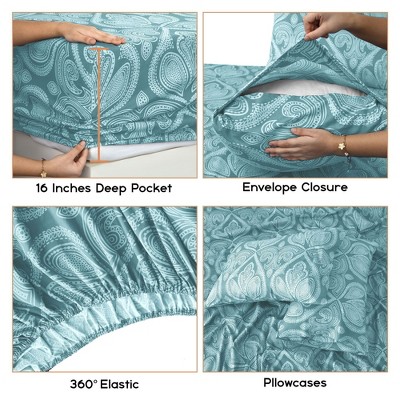 Full Size Blue Paisley Microfiber Deep Pocket Sheet Set