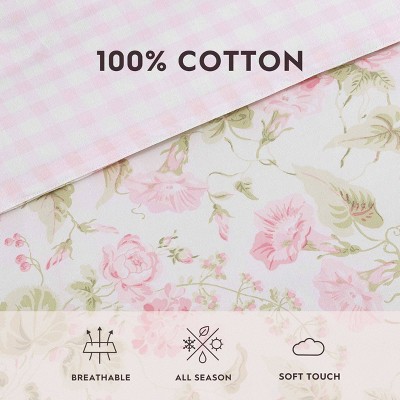 Twin Pink Cotton Reversible Floral Comforter Set