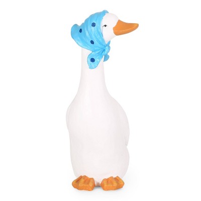 28" Concrete Peays Outdoor Goose Garden Statue - White and Blue - Christopher Knight Home