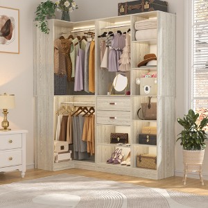Besiost 71-In Corner Closet System Set with Wood Drawers, Freestanding Closet Organizer with - 1 of 4