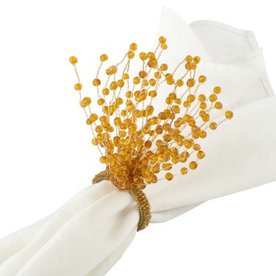 Gold Beaded Burst Design Napkin Ring Set of 4