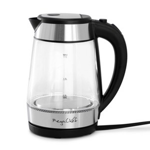 MegaChef 1.7L Glass & Stainless Steel Electric Tea Kettle Clear/Silver: 1000W, Borosilicate Glass, 90-Day Warranty - 1 of 4