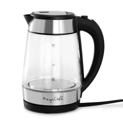 MegaChef 1.7L Glass & Stainless Steel Electric Tea Kettle Clear/Silver: 1000W, Borosilicate Glass, 90-Day Warranty - image 1 of 4