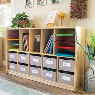 Guidecraft EdQ Shelves and 10 Bin Storage Unit 30": Wooden Kids' Classroom Bookshelf with Cubbies and Organization for Home