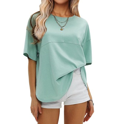 EXLURA Womens Summer Oversized T Shirts Crewneck Loose Workout Short Sleeve Blouse Tops 2025 Y2K Casual Athletic Basic Tee
