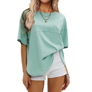 EXLURA Womens Summer Oversized T Shirts Crewneck Loose Workout Short Sleeve Blouse Tops 2025 Y2K Casual Athletic Basic Tee - 1 of 4