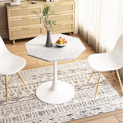 31.50"Modern Octagonal Coffee Table with MDF Table Top or Marble Table Top,Metal Base, for Dining Room