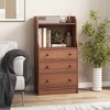 Tangkula 3-Drawer Dresser 44" Tall Wood Storage Organizer Chest w/ 2 Open Shelves Walnut - image 2 of 4