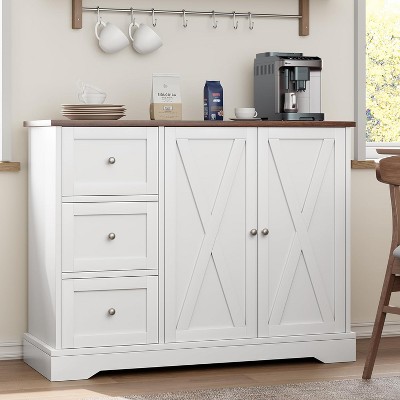 Homhougo Farmhouse Buffet Cabinet with 3 Drawers & 2 Doors, Kitchen Storage Cabinet for Dining Room, Living Room