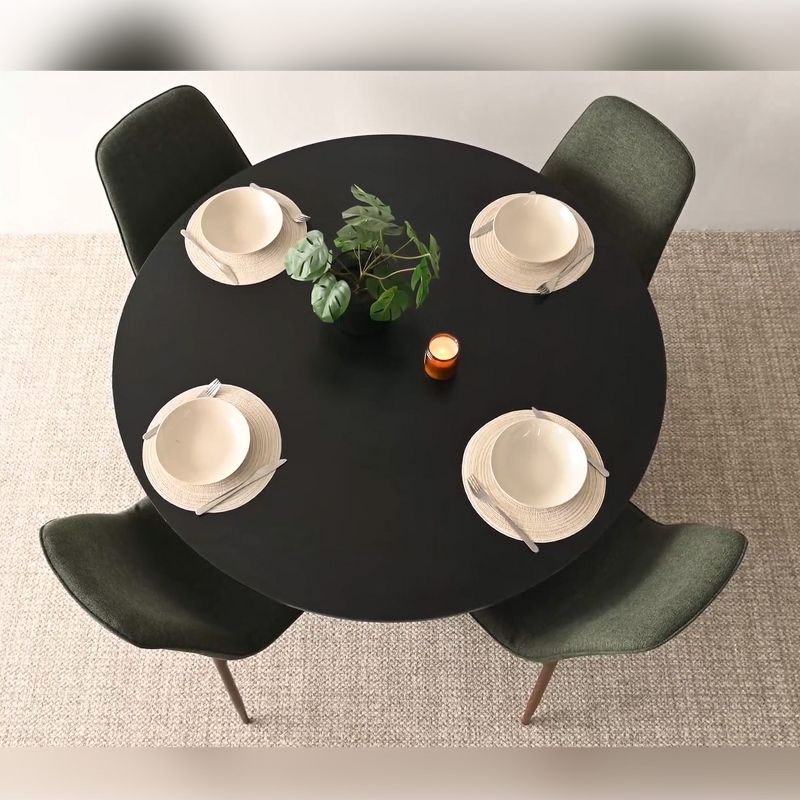 Black Round Dining Table Set For 4,Upholstered Armless Dining Chairs with Manufactured wood Grain Top Modern Round Dining Table Set-The Pop Maison, 5 of 10