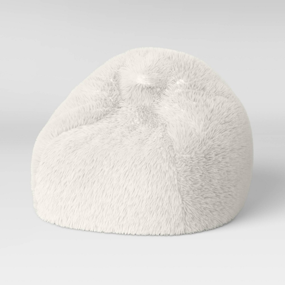 Photos - Bean Bag Long Fur Kids'  Cream - Pillowfort™
