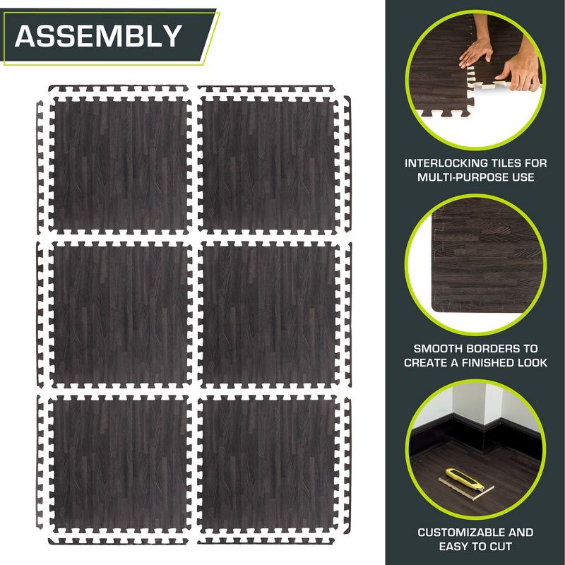 ProsourceFit Wood Grain Puzzle Mat, 1/2-in, 24 Sq Ft - 6 Tiles, 5 of 8